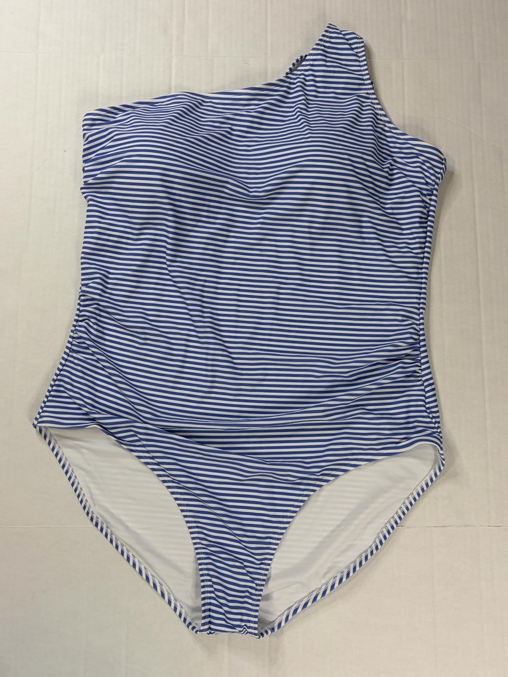 One-Shoulder Blue & White Striped Women’s One-Piece Swimsuit